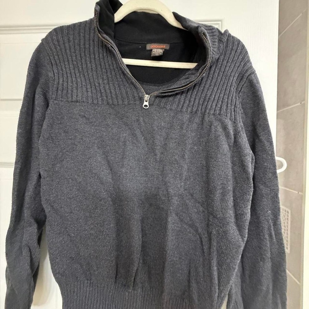 Dockers Mens Gray Cotton Quarter Zip Ribbed Pullover Sweater Size M